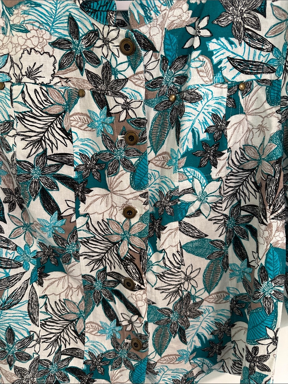Christopher & Banks Teal & Black Floral Button-Front shirt jacket size PXL - Picture 3 of 8